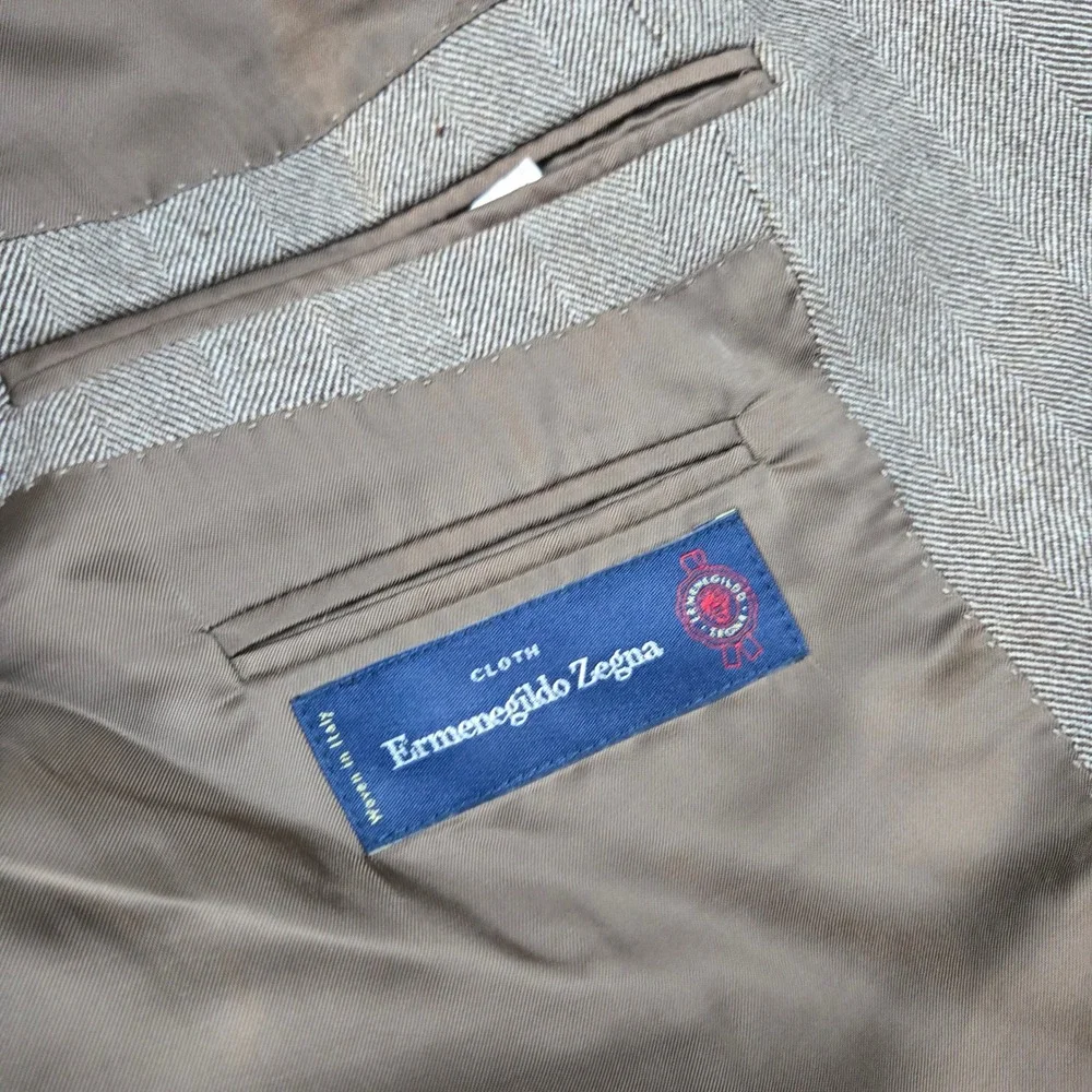 Ermenegildo Zegna‎ Blazer Mens 44 Brown Herringbone Wool Sport Coat Italy